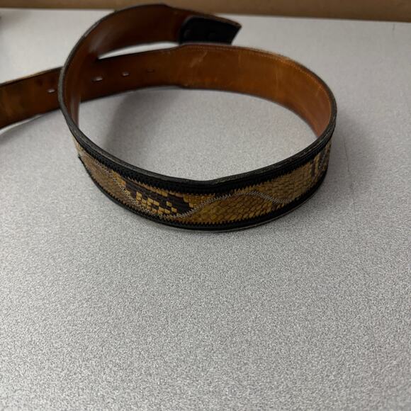 Vtg Nocona Anaconda Snake Leather Belt 32 Mens Black Tan Buckle Western Cowboy - Picture 6 of 10